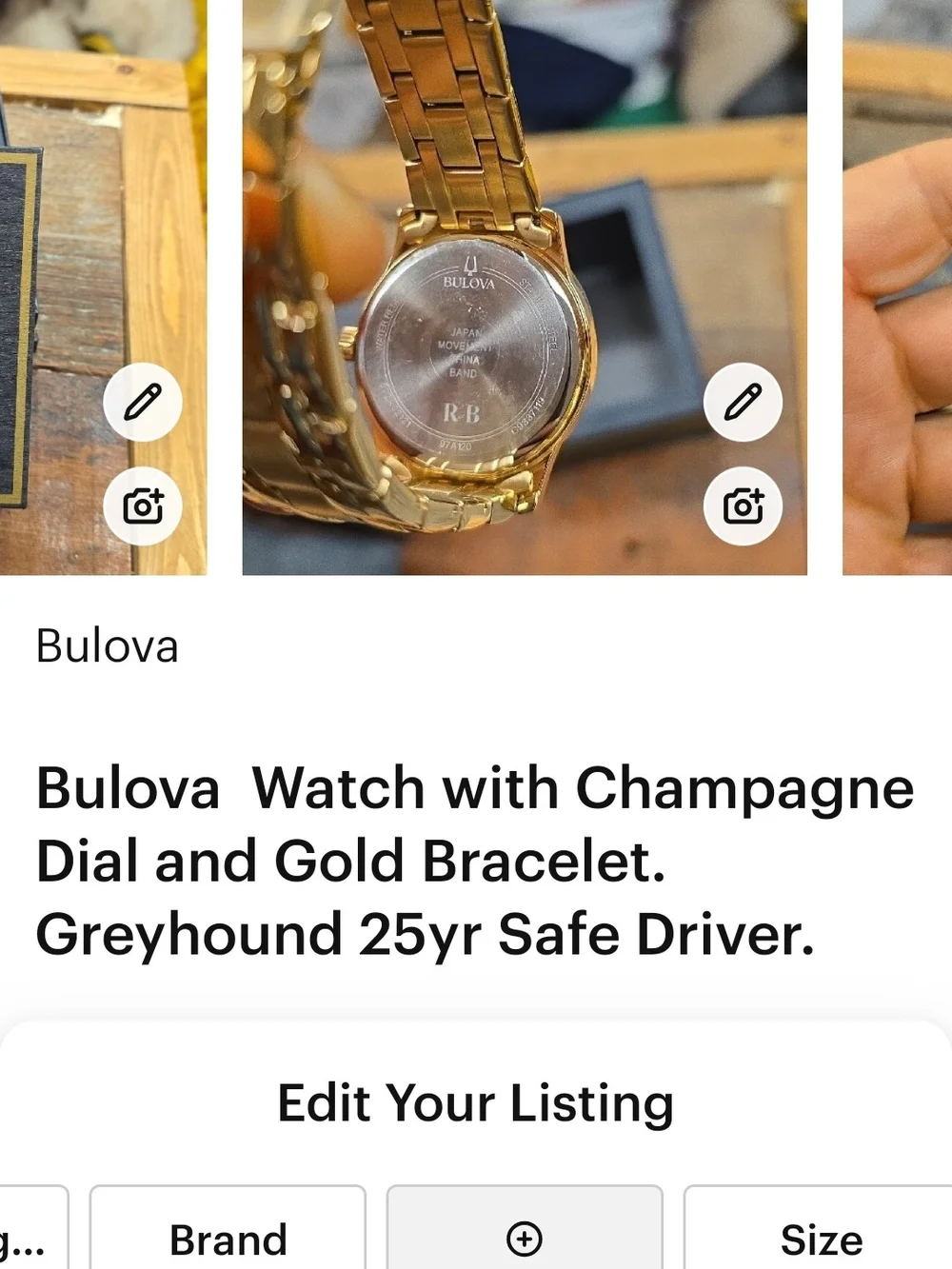 Bulova Gold Tone Watch with Champagne Dial. Greyhound 25yr Safe Driving Award.